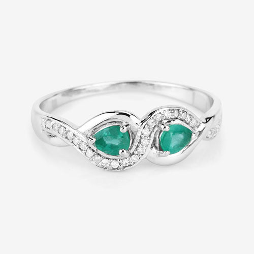 Bids.com 0.35 Carat Genuine Zambian Emerald and White Diamond 14K White Gold Ring Rings