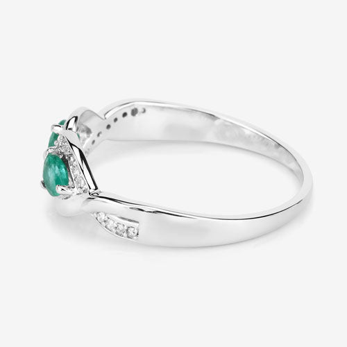 Bids.com 0.35 Carat Genuine Zambian Emerald and White Diamond 14K White Gold Ring Rings