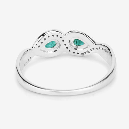Bids.com 0.35 Carat Genuine Zambian Emerald and White Diamond 14K White Gold Ring Rings