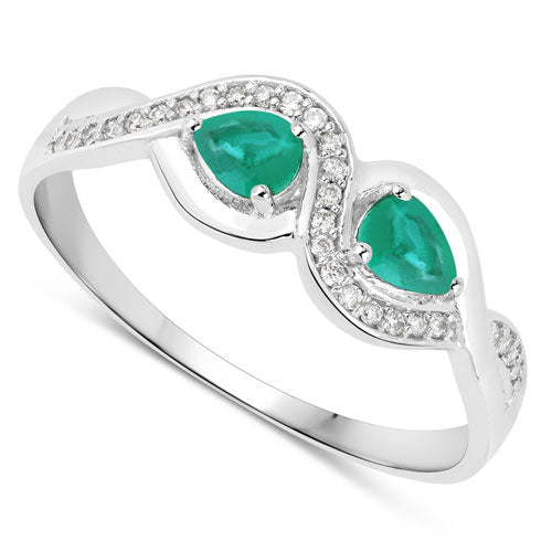 Bids.com 0.35 Carat Genuine Zambian Emerald and White Diamond 14K White Gold Ring Rings