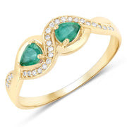 Bids.com 0.35 Carat Genuine Zambian Emerald and White Diamond 14K Yellow Gold Ring Rings