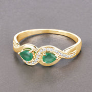 Bids.com 0.35 Carat Genuine Zambian Emerald and White Diamond 14K Yellow Gold Ring Rings