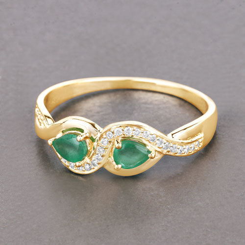Bids.com 0.35 Carat Genuine Zambian Emerald and White Diamond 14K Yellow Gold Ring Rings