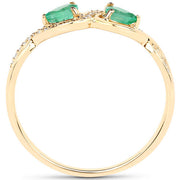 Bids.com 0.35 Carat Genuine Zambian Emerald and White Diamond 14K Yellow Gold Ring Rings