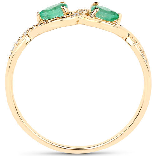 Bids.com 0.35 Carat Genuine Zambian Emerald and White Diamond 14K Yellow Gold Ring Rings