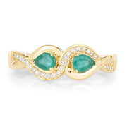 Bids.com 0.35 Carat Genuine Zambian Emerald and White Diamond 14K Yellow Gold Ring Rings