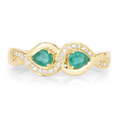 Bids.com 0.35 Carat Genuine Zambian Emerald and White Diamond 14K Yellow Gold Ring Rings