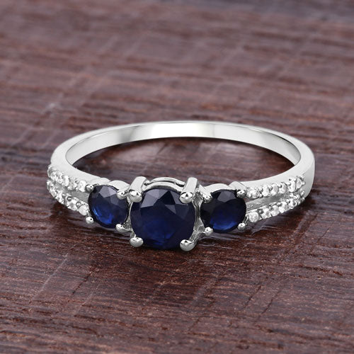 Bids.com 1.08 Carat Genuine Blue Sapphire and White Diamond 14K White Gold Ring Rings