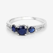 Bids.com 1.08 Carat Genuine Blue Sapphire and White Diamond 14K White Gold Ring Rings