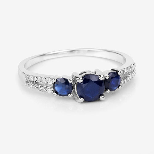 Bids.com 1.08 Carat Genuine Blue Sapphire and White Diamond 14K White Gold Ring Rings