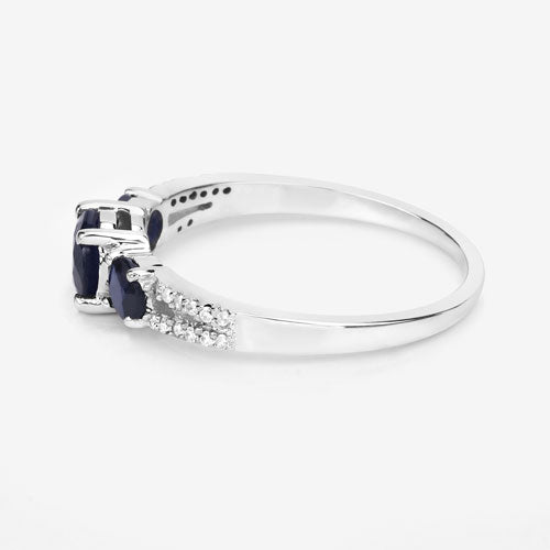 Bids.com 1.08 Carat Genuine Blue Sapphire and White Diamond 14K White Gold Ring Rings