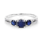 Bids.com 1.08 Carat Genuine Blue Sapphire and White Diamond 14K White Gold Ring Rings