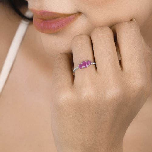 Bids.com 1.02 Carat Genuine Ruby and White Diamond 14K White Gold Ring Rings