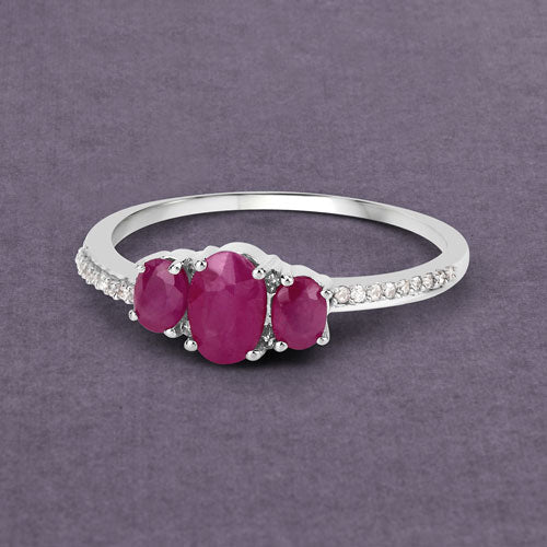Bids.com 1.02 Carat Genuine Ruby and White Diamond 14K White Gold Ring Rings