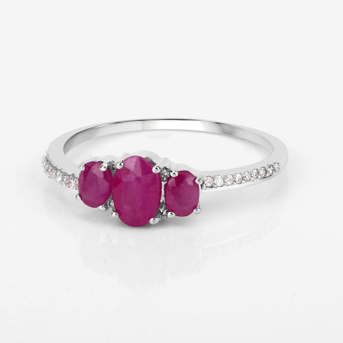 Bids.com 1.02 Carat Genuine Ruby and White Diamond 14K White Gold Ring Rings