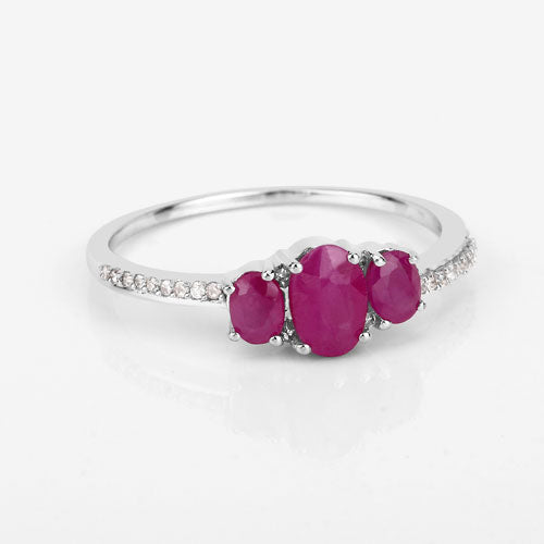 Bids.com 1.02 Carat Genuine Ruby and White Diamond 14K White Gold Ring Rings
