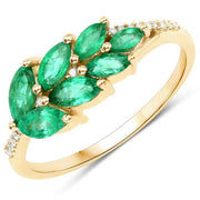 Bids.com 0.68 Carat Genuine Zambian Emerald and White Diamond 14K Yellow Gold Ring Rings