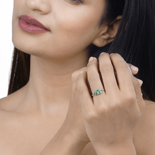 Bids.com 0.68 Carat Genuine Zambian Emerald and White Diamond 14K Yellow Gold Ring Rings