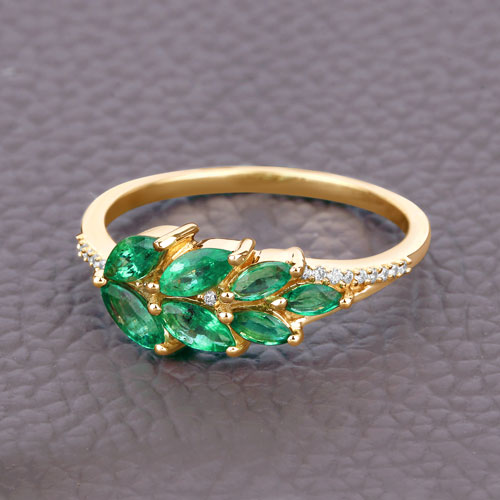 Bids.com 0.68 Carat Genuine Zambian Emerald and White Diamond 14K Yellow Gold Ring Rings