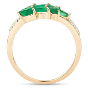 Bids.com 0.68 Carat Genuine Zambian Emerald and White Diamond 14K Yellow Gold Ring Rings