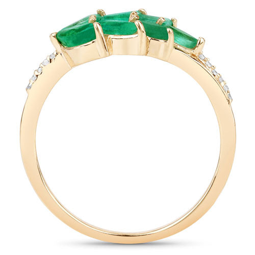 Bids.com 0.68 Carat Genuine Zambian Emerald and White Diamond 14K Yellow Gold Ring Rings