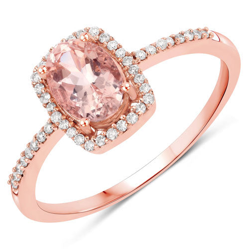 Bids.com 0.82 Carat Genuine Morganite and White Diamond 14K Rose Gold Ring Rings