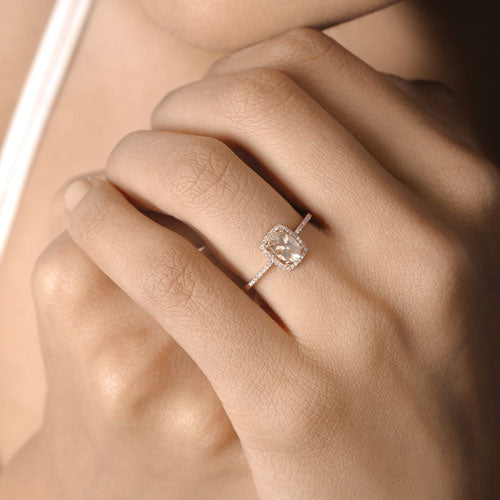 Bids.com 0.82 Carat Genuine Morganite and White Diamond 14K Rose Gold Ring Rings