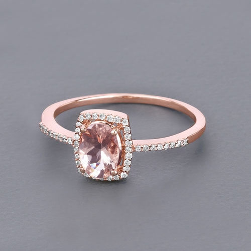 Bids.com 0.82 Carat Genuine Morganite and White Diamond 14K Rose Gold Ring Rings