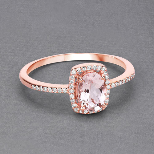Bids.com 0.82 Carat Genuine Morganite and White Diamond 14K Rose Gold Ring Rings