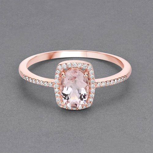Bids.com 0.82 Carat Genuine Morganite and White Diamond 14K Rose Gold Ring Rings