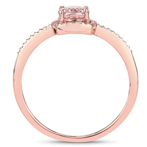 Bids.com 0.82 Carat Genuine Morganite and White Diamond 14K Rose Gold Ring Rings