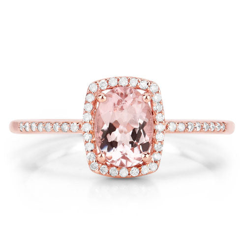 Bids.com 0.82 Carat Genuine Morganite and White Diamond 14K Rose Gold Ring Rings