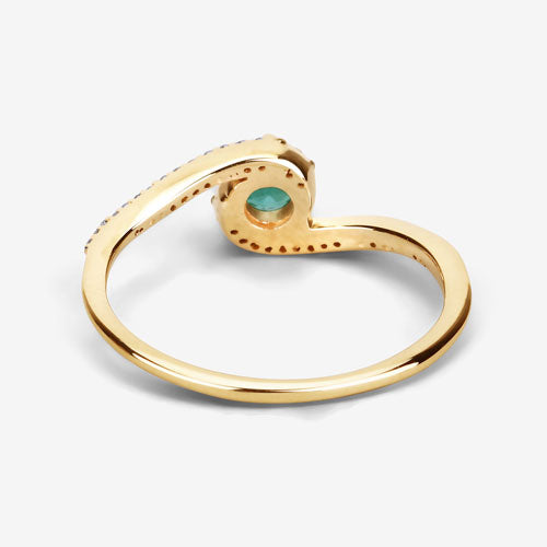 Bids.com 0.33 Carat Genuine Zambian Emerald and White Diamond 14K Yellow Gold Ring Rings