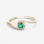 Bids.com 0.33 Carat Genuine Zambian Emerald and White Diamond 14K Yellow Gold Ring Rings