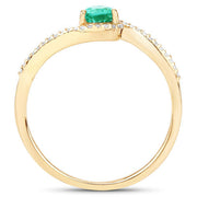 Bids.com 0.33 Carat Genuine Zambian Emerald and White Diamond 14K Yellow Gold Ring Rings