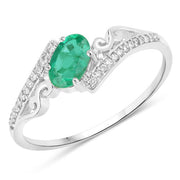 Bids.com 0.51 Carat Genuine Zambian Emerald and White Diamond 14K White Gold Ring Rings
