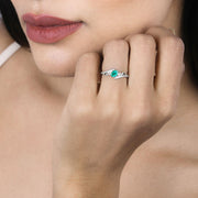 Bids.com 0.51 Carat Genuine Zambian Emerald and White Diamond 14K White Gold Ring Rings