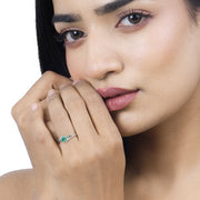 Bids.com 0.51 Carat Genuine Zambian Emerald and White Diamond 14K White Gold Ring Rings