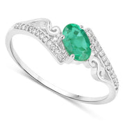 Bids.com 0.51 Carat Genuine Zambian Emerald and White Diamond 14K White Gold Ring Rings