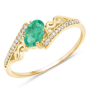 Bids.com 0.51 Carat Genuine Zambian Emerald and White Diamond 14K Yellow Gold Ring Rings
