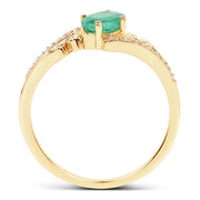Bids.com 0.51 Carat Genuine Zambian Emerald and White Diamond 14K Yellow Gold Ring Rings