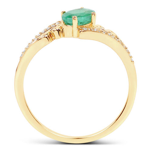 Bids.com 0.51 Carat Genuine Zambian Emerald and White Diamond 14K Yellow Gold Ring Rings