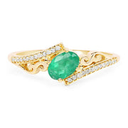 Bids.com 0.51 Carat Genuine Zambian Emerald and White Diamond 14K Yellow Gold Ring Rings
