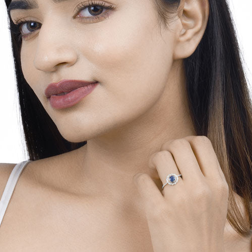Bids.com 0.72 Carat Genuine Blue Sapphire and White Diamond 14K White Gold Ring Rings