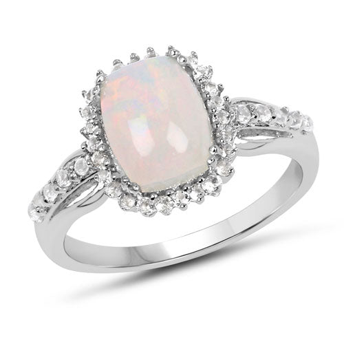 Bids.com 1.55 Carat Genuine Ethiopian Opal and White Topaz .925 Sterling Silver Ring Rings