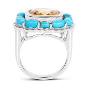 Bids.com 9.26 Carat Genuine Citrine and Turquoise .925 Sterling Silver Ring Rings