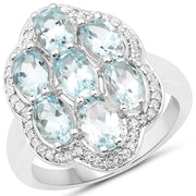Bids.com 3.09 Carat Genuine Aquamarine and White Zircon .925 Sterling Silver Ring Rings