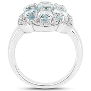 Bids.com 3.09 Carat Genuine Aquamarine and White Zircon .925 Sterling Silver Ring Rings