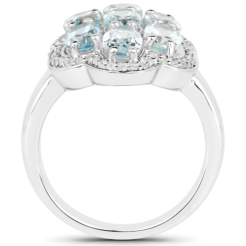 Bids.com 3.09 Carat Genuine Aquamarine and White Zircon .925 Sterling Silver Ring Rings