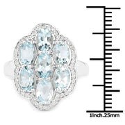 Bids.com 3.09 Carat Genuine Aquamarine and White Zircon .925 Sterling Silver Ring Rings